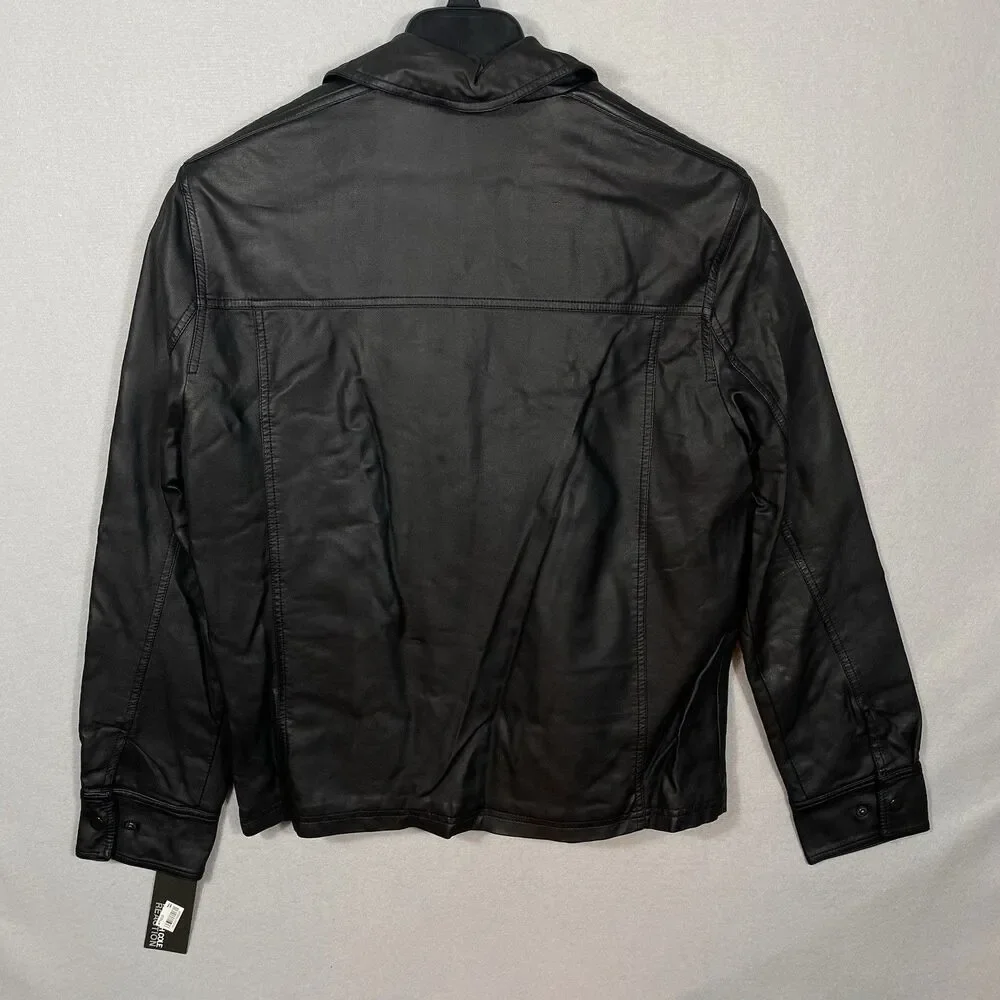 KENNETH COLE G-III Faux Leather Biker Jacket Men size L Black zippered MRSP $195